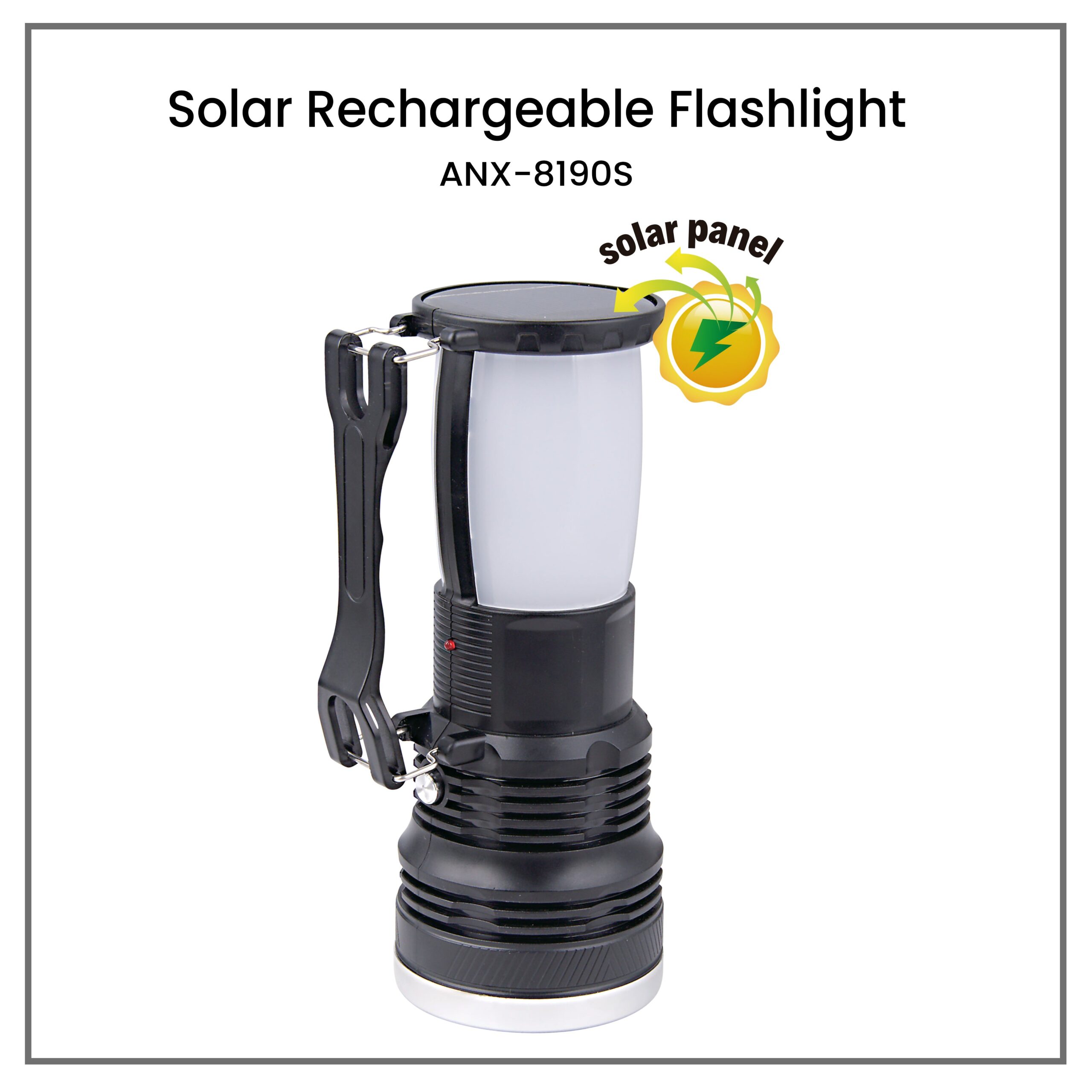 NxLed Solar Rechargeable Flashlight (ANX-8109S) - Image 2