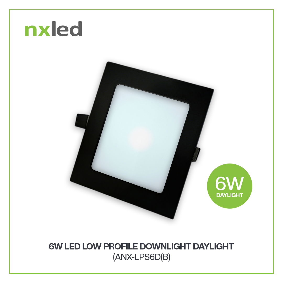 NxLed Square LED Low Profile Downlight 6W Black (ANX-LPS6D(B) / (ANX-LPS6W(B)