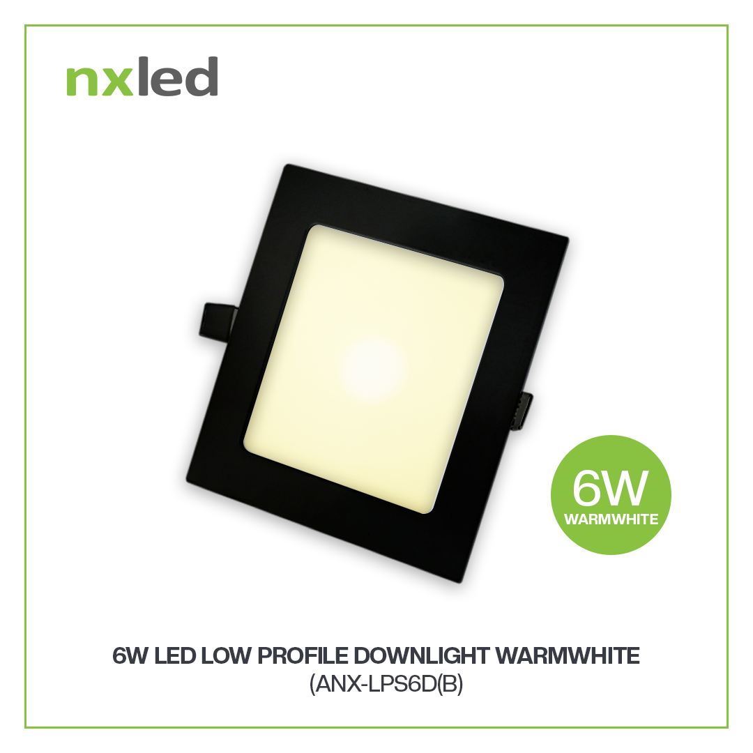 NxLed Square LED Low Profile Downlight 6W Black (ANX-LPS6D(B) / (ANX-LPS6W(B) - Image 2