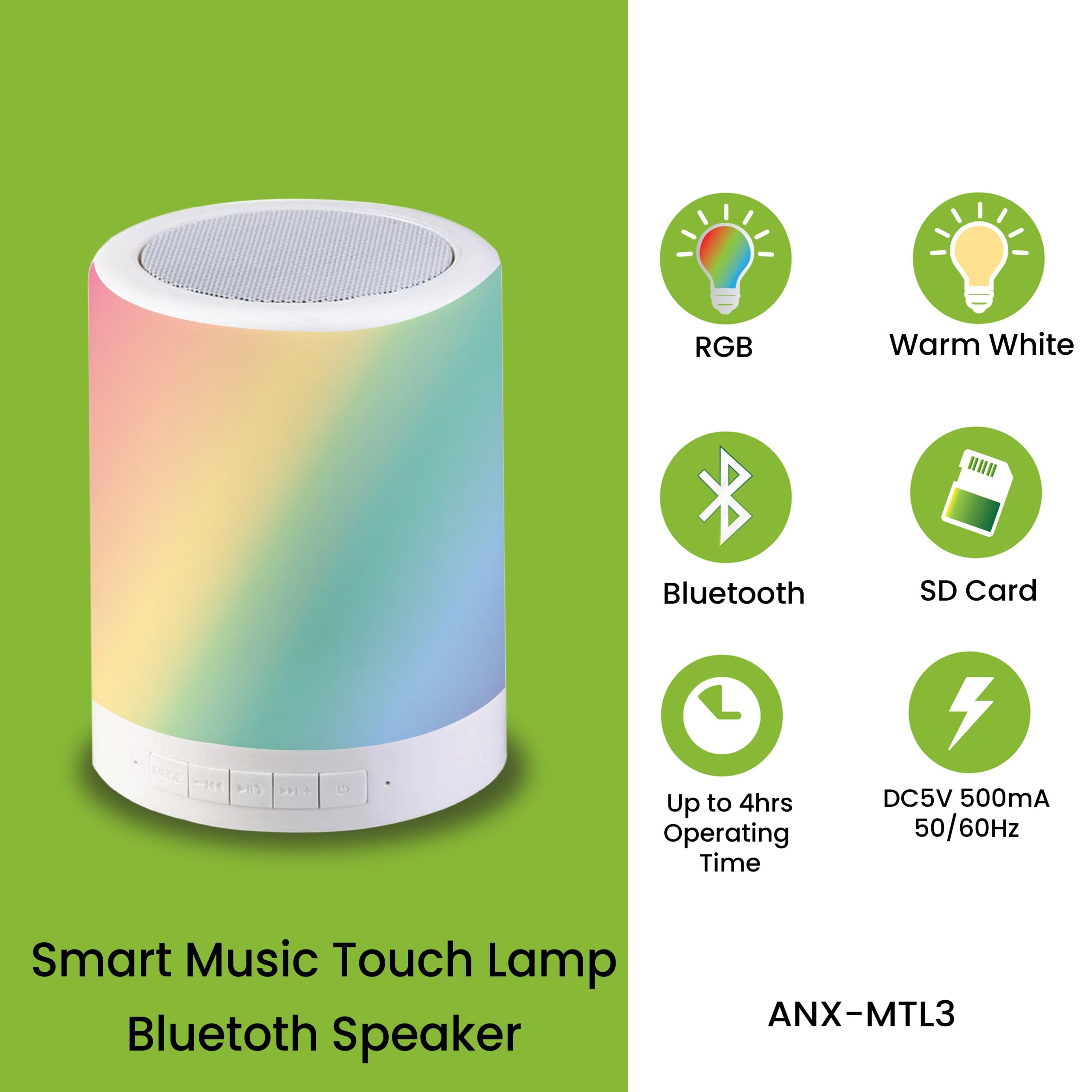 NxLed Smart Music Touch Lamp Bluetooth Speaker - White (ANX-MTL3) - Image 4