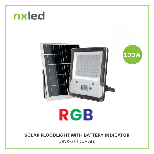 NxLed Solar Floodlight with Battery Indicator - 100W RGB (ANX-SF100RGB) - Image 2