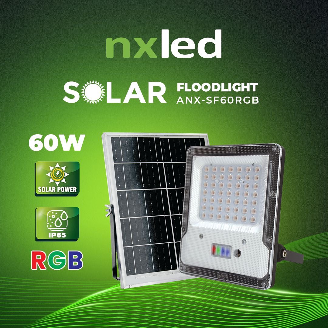 NxLed Solar Floodlight with Battery Indicator - 60W RGB (ANX-SF60RGB) - Image 2