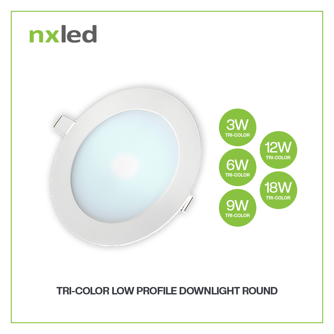 Nxled Round Tri-Color Low Profile Downlight 3W/6W/9W/12/18W (White/Black) - Image 3