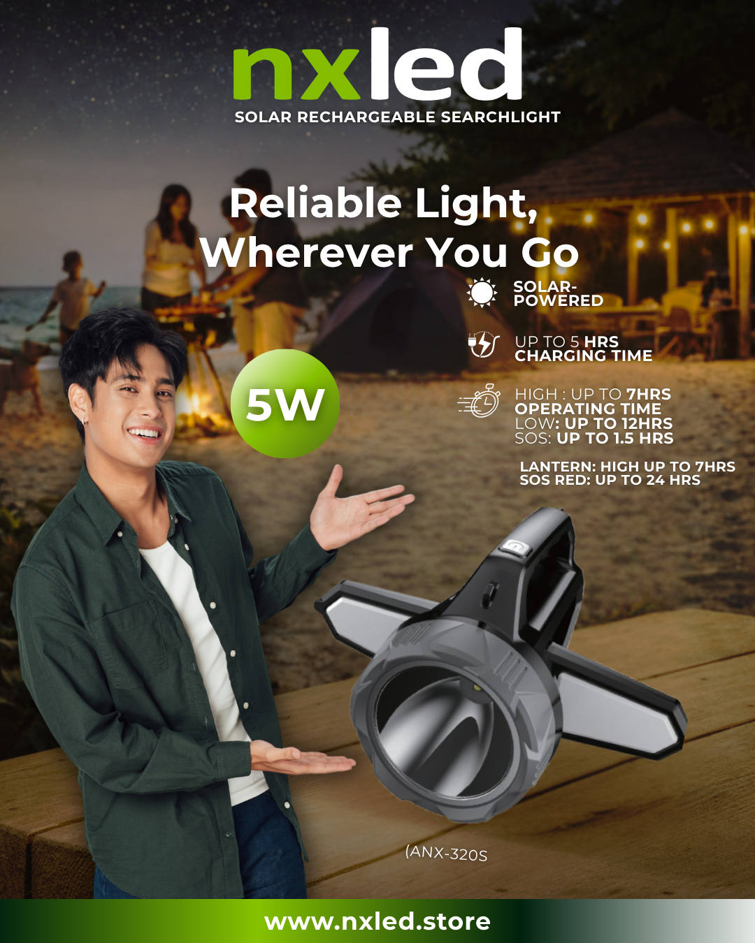 Nxled Solar Rechargeable Searchlight ANX-320S